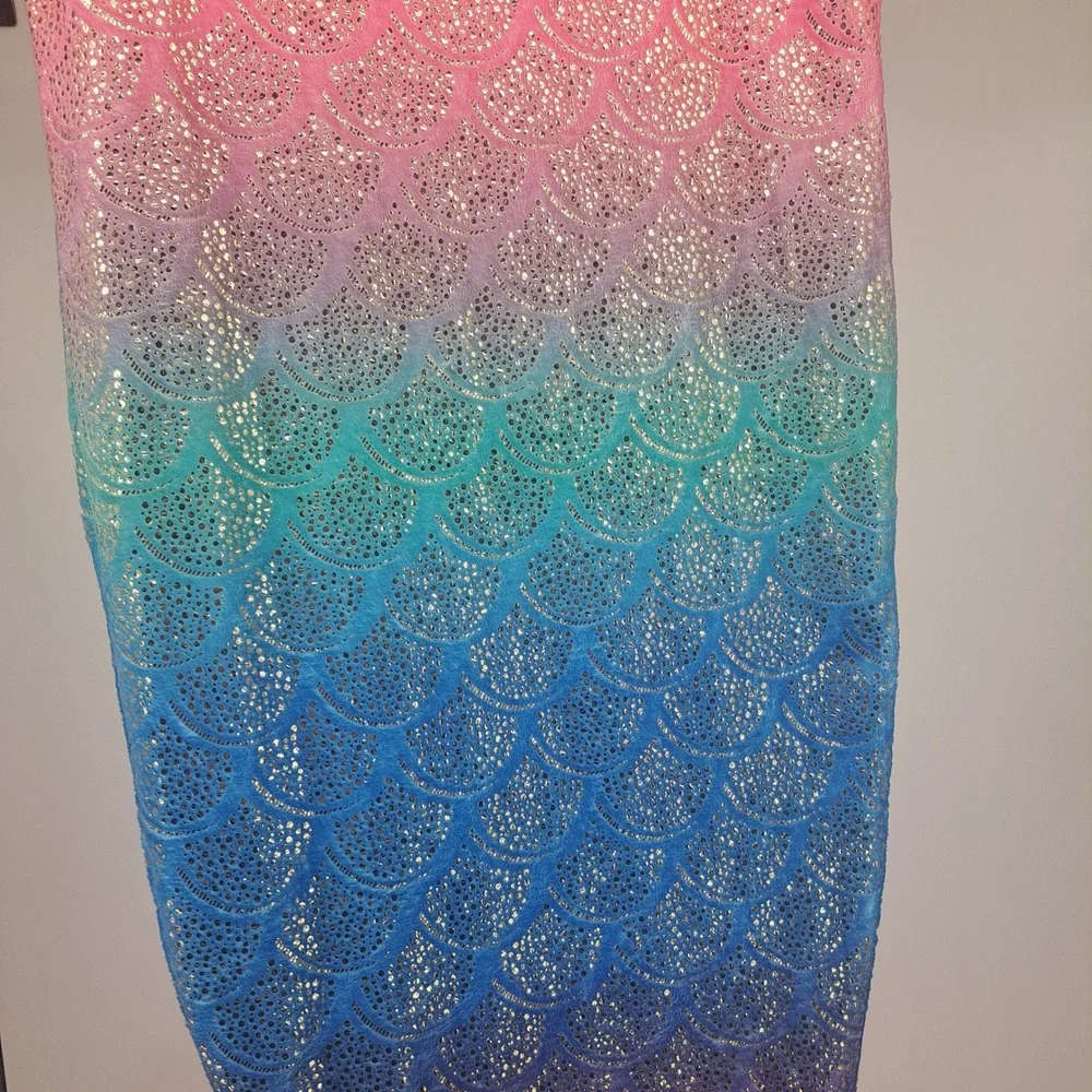 Catalonia Mermaid Tail Blanket Pink Blue Ombre Foil Scales Kids Fleece Cozy Cute